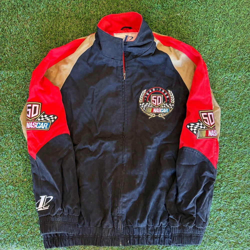NASCAR 50th Anniversary Logo Athletic Red and White Jacket XL
